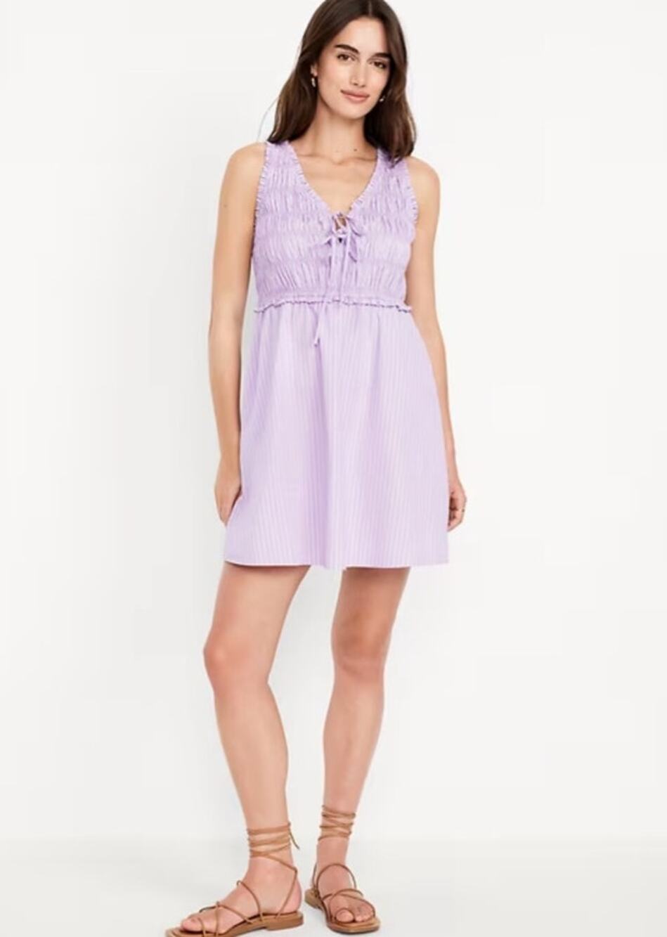 Old Navy Stripe Smocked Mini Dress‎ Cotton Poplin Purple Cottagecore Size Large